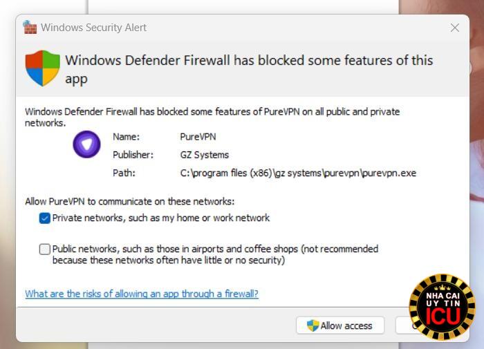 Bạn chọn “Allow access” cho phép tường lửa Windows